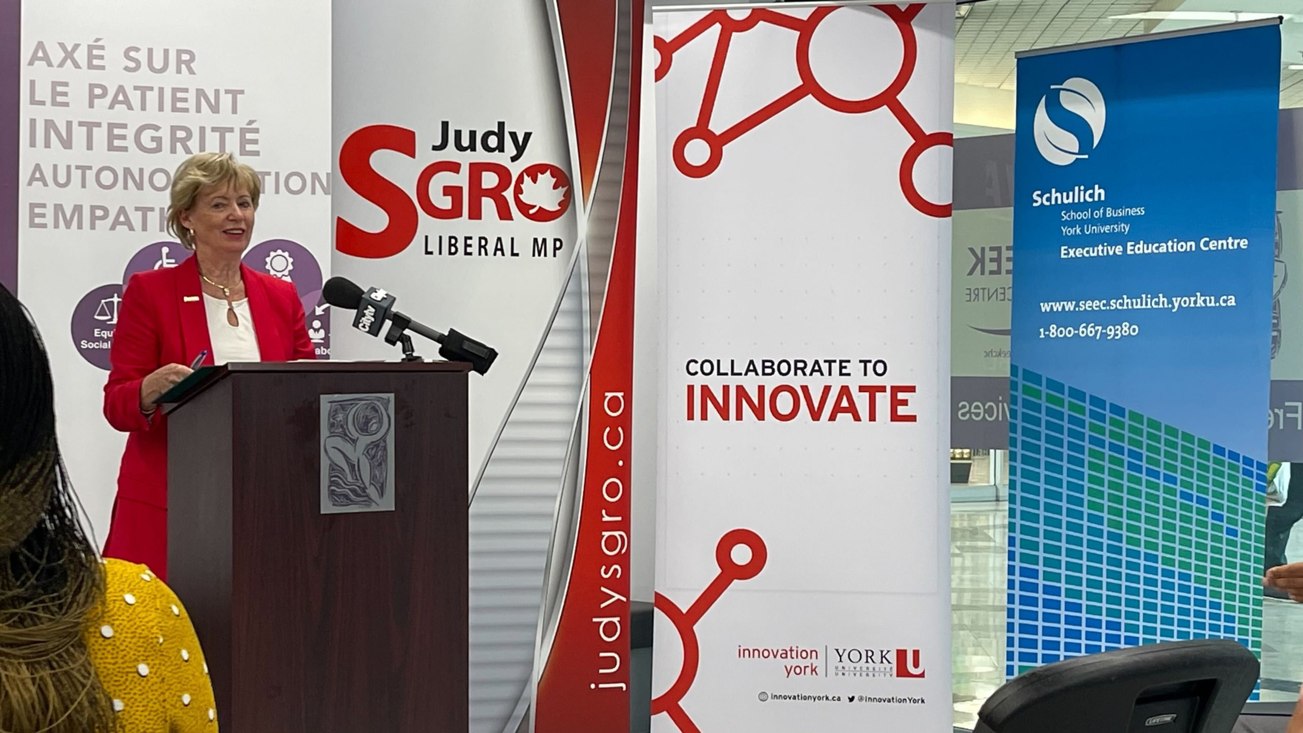 Judy Sgro announcing $3 million in funding for York and Partners from FedDev Ontario's Black Entrepreneurship Fund